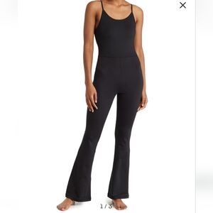 Yogalicious Lux Black Illusion Rib Scarlett Flare Jumpsuit Size XS